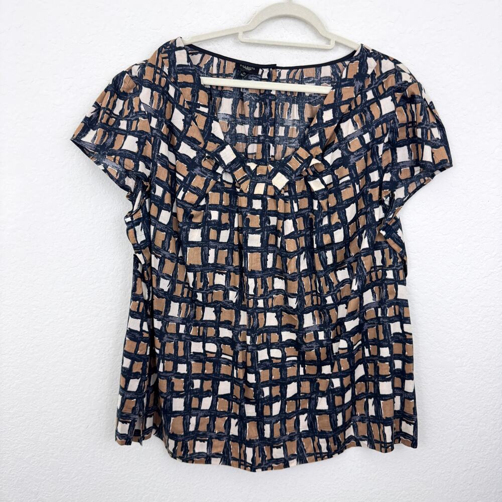 Talbots Womens Blouse Size 2X Geo Print Cotton Lightweight Office Classic Black